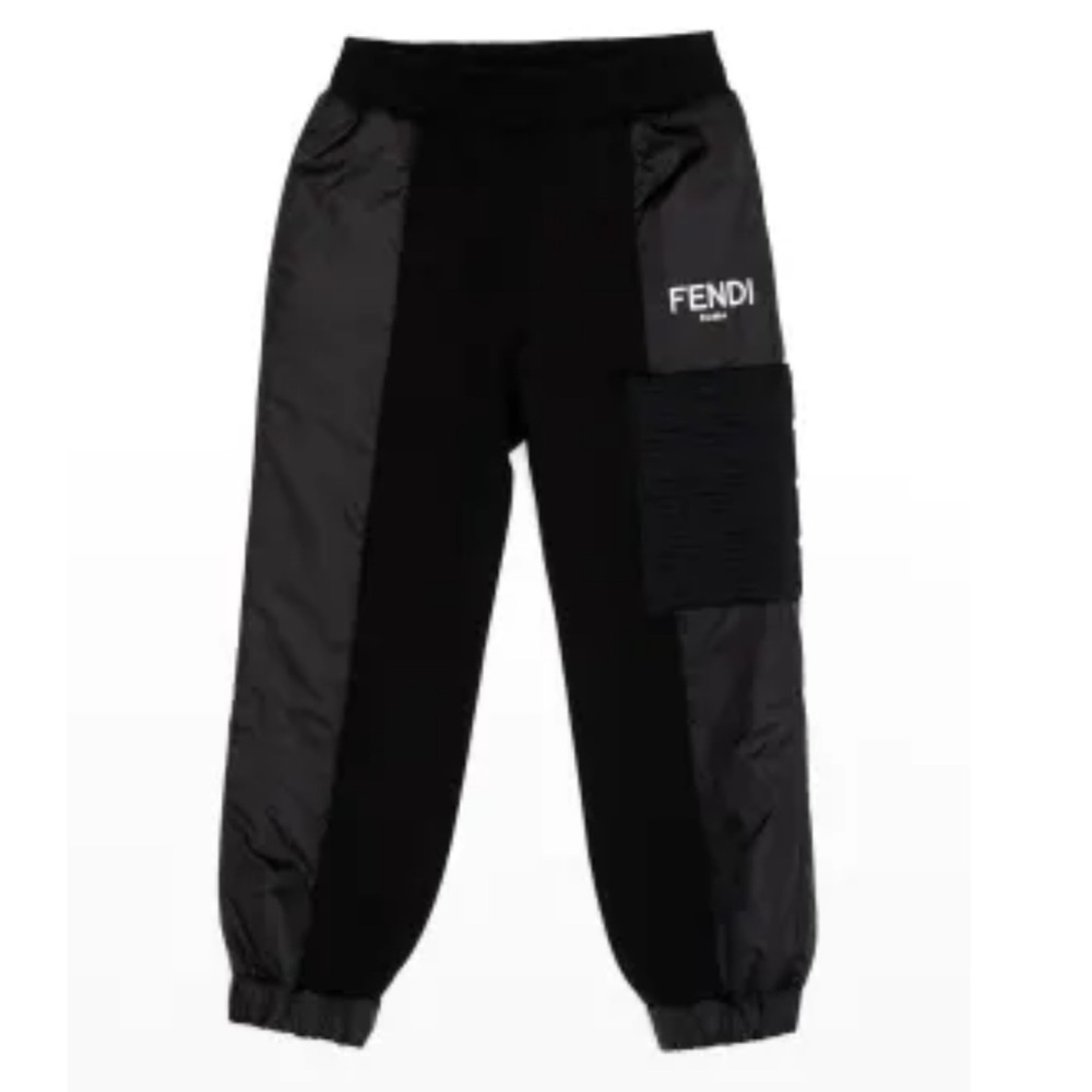 Boy's FF Logo Nylon Panel Jogger Pants in Black - Size 6